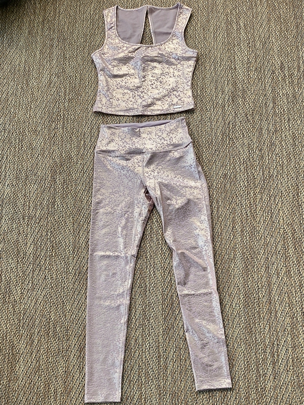 bebe Metallic Rose Gold High-Waist Legging & Crop Tank Set